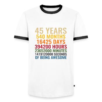 45 Years - Men's Ringer Shirt - white/black - Front - AI Model Female 172 light (172cm) & AI Model Male 178 dark (178cm)