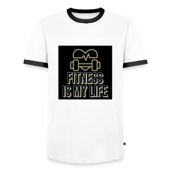 Fitness is my Life - Men's Ringer Shirt - white/black - Front - AI Model Female 172 light (172cm) & AI Model Male 178 dark (178cm)