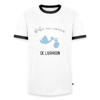 bébé en cours de livraison garçon - T-shirt contrasté Homme - blanc/noir - Devant - AI Model Female 172 light (172cm) & AI Model Male 178 dark (178cm)