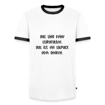 Keine Stirnfalten das ist ein Sixpack vom Denken - Männer Kontrast-T-Shirt - Weiß/Schwarz - Vorne - AI Model Female 172 light (172cm) & AI Model Male 178 dark (178cm)