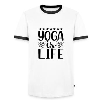 Yoga is Life - Men's Ringer Shirt - white/black - Front - AI Model Female 172 light (172cm) & AI Model Male 178 dark (178cm)