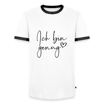 Ich bin genug - Männer Kontrast-T-Shirt - Weiß/Schwarz - Vorne - AI Model Female 172 light (172cm) & AI Model Male 178 dark (178cm)