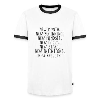 New month beginning mindset focus start - Männer Kontrast-T-Shirt - Weiß/Schwarz - Vorne - AI Model Female 172 light (172cm) & AI Model Male 178 dark (178cm)