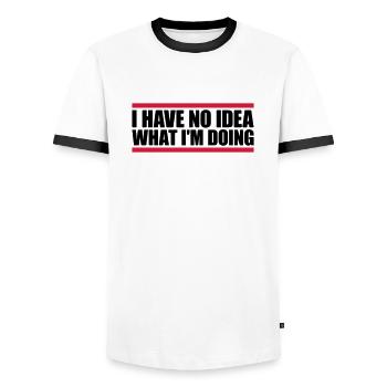 I Have No Idea - Men's Ringer Shirt - white/black - Front - AI Model Female 172 light (172cm) & AI Model Male 178 dark (178cm)