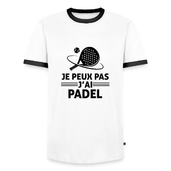 Je peux pas j'ai padel cadeau padeliste - T-shirt contrasté Homme - blanc/noir - Devant - AI Model Female 172 light (172cm) & AI Model Male 178 dark (178cm)