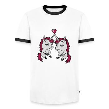 2 Amis Licorne Amour - T-shirt contrasté Homme - blanc/noir - Devant - AI Model Female 172 light (172cm) & AI Model Male 178 dark (178cm)