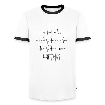 Es lief alles nach Plan aber der Plan war Mist - Männer Kontrast-T-Shirt - Weiß/Schwarz - Vorne - AI Model Female 172 light (172cm) & AI Model Male 178 dark (178cm)