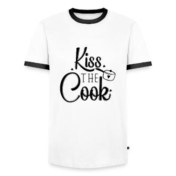 Kiss the Cook - Men's Ringer Shirt - white/black - Front - AI Model Female 172 light (172cm) & AI Model Male 178 dark (178cm)