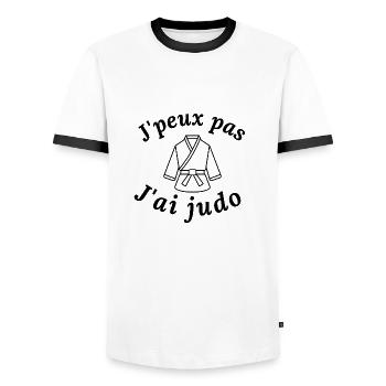Je peux pas j'ai Judo - T-shirt contrasté Homme - blanc/noir - Devant - AI Model Female 172 light (172cm) & AI Model Male 178 dark (178cm)