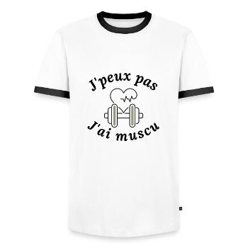 J'peux pas j'ai muscu - T-shirt contrasté Homme - blanc/noir - Devant - AI Model Female 172 light (172cm) & AI Model Male 178 dark (178cm)