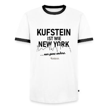 Kufstein T-Shirt Spruch wie New York - Männer Kontrast-T-Shirt - Weiß/Schwarz - Vorne - AI Model Female 172 light (172cm) & AI Model Male 178 dark (178cm)