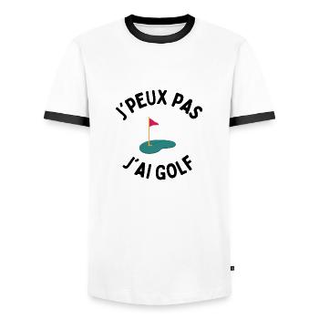 j'peux pas j'ai golf - T-shirt contrasté Homme - blanc/noir - Devant - AI Model Female 172 light (172cm) & AI Model Male 178 dark (178cm)