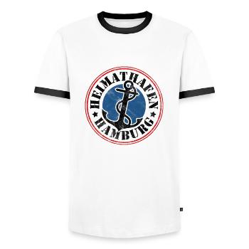 Port d’attache Hambourg - T-shirt contrasté Homme - blanc/noir - Devant - AI Model Female 172 light (172cm) & AI Model Male 178 dark (178cm)