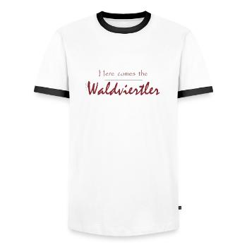 Waldviertler 17 - Männer Kontrast-T-Shirt - Weiß/Schwarz - Vorne - AI Model Female 172 light (172cm) & AI Model Male 178 dark (178cm)