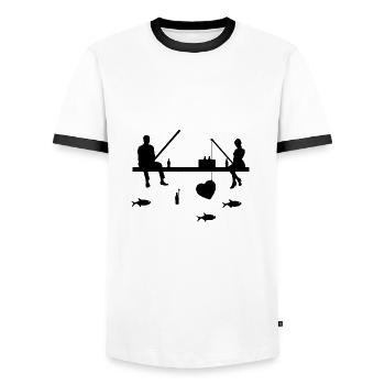 Pêche - T-shirt contrasté Homme - blanc/noir - Devant - AI Model Female 172 light (172cm) & AI Model Male 178 dark (178cm)