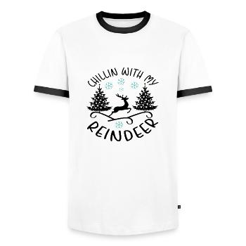 Chillin With My Reindeer - Men's Ringer Shirt - white/black - Front - AI Model Female 172 light (172cm) & AI Model Male 178 dark (178cm)