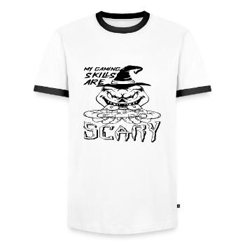 Mes compétences de jeu sont effrayantes - T-shirt contrasté Homme - blanc/noir - Devant - AI Model Female 172 light (172cm) & AI Model Male 178 dark (178cm)