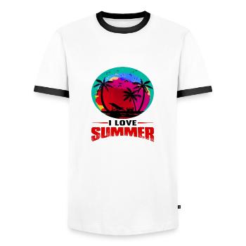 J’adore l’été - T-shirt contrasté Homme - blanc/noir - Devant - AI Model Female 172 light (172cm) & AI Model Male 178 dark (178cm)
