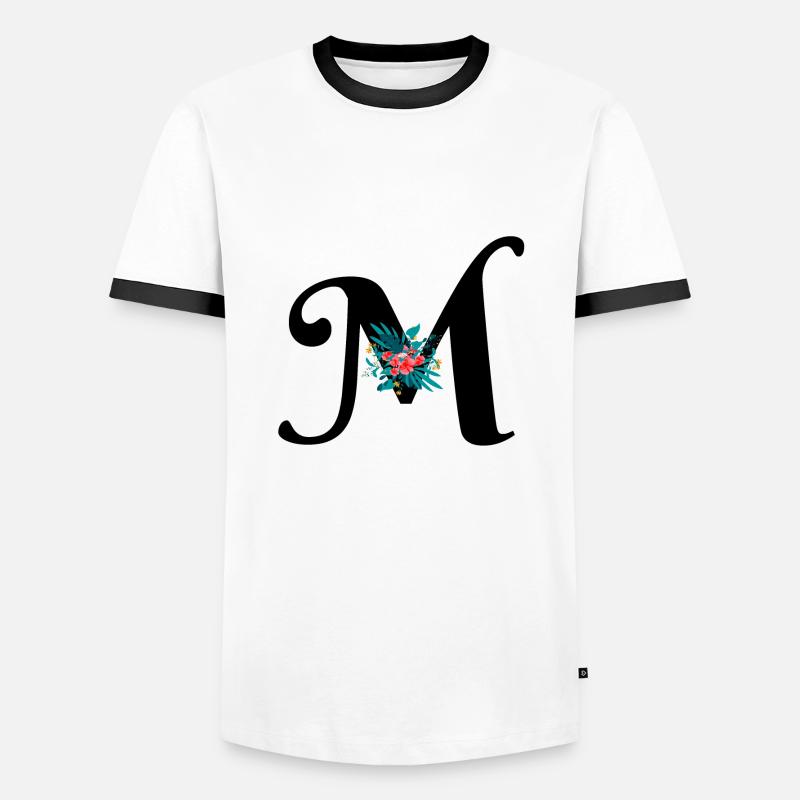 Buchstabe M geblümt - Männer Kontrast-T-Shirt - Weiß/Schwarz