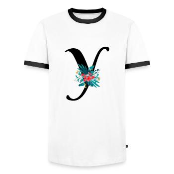 letter Y flowered - Men's Ringer Shirt - white/black - Front - AI Model Female 172 light (172cm) & AI Model Male 178 dark (178cm)