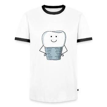 Implantatkrone - Männer Kontrast-T-Shirt - Weiß/Schwarz - Vorne - AI Model Female 172 light (172cm) & AI Model Male 178 dark (178cm)