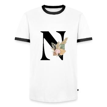 lettre N fleuris - T-shirt contrasté Homme - blanc/noir - Devant - AI Model Female 172 light (172cm) & AI Model Male 178 dark (178cm)