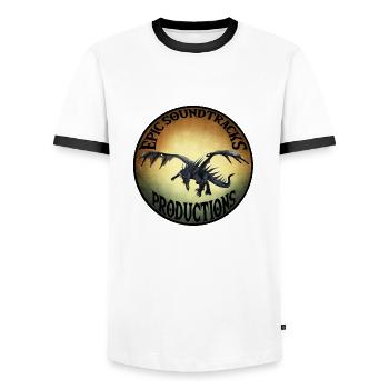 Epic Soundtracks Productions logo - Men's Ringer Shirt - white/black - Front - AI Model Female 172 light (172cm) & AI Model Male 178 dark (178cm)