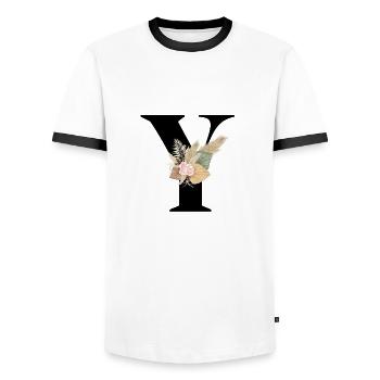 letter Y flowers - Men's Ringer Shirt - white/black - Front - AI Model Female 172 light (172cm) & AI Model Male 178 dark (178cm)