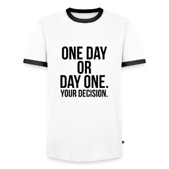 Un jour ou un premier jour votre décision - T-shirt contrasté Homme - blanc/noir - Devant - AI Model Female 172 light (172cm) & AI Model Male 178 dark (178cm)