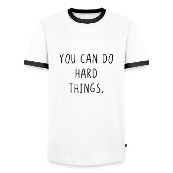 Vous pouvez faire des choses difficiles - T-shirt contrasté Homme - blanc/noir - Devant - AI Model Female 172 light (172cm) & AI Model Male 178 dark (178cm)