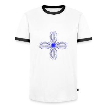 Tribal flower (blue) - Men's Ringer Shirt - white/black - Front - AI Model Female 172 light (172cm) & AI Model Male 178 dark (178cm)