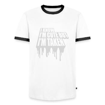 cute but taken Zitat - Männer Kontrast-T-Shirt - Weiß/Schwarz - Vorne - AI Model Female 172 light (172cm) & AI Model Male 178 dark (178cm)