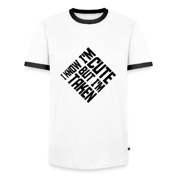 cute but taken quote - Men's Ringer Shirt - white/black - Front - AI Model Female 172 light (172cm) & AI Model Male 178 dark (178cm)