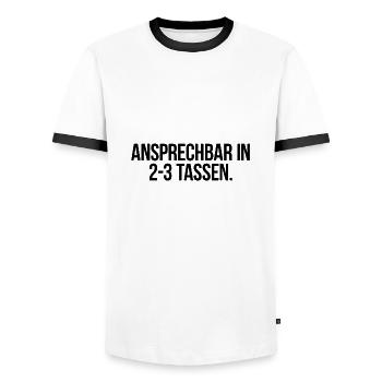 Ansprechbar in 2 3 Tassen - Männer Kontrast-T-Shirt - Weiß/Schwarz - Vorne - AI Model Female 172 light (172cm) & AI Model Male 178 dark (178cm)