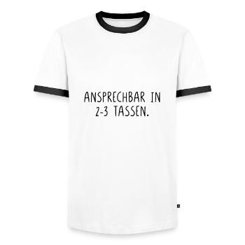 Ansprechbar in 2 3 Tassen - Männer Kontrast-T-Shirt - Weiß/Schwarz - Vorne - AI Model Female 172 light (172cm) & AI Model Male 178 dark (178cm)