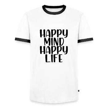 heureux vie heureuse - T-shirt contrasté Homme - blanc/noir - Devant - AI Model Female 172 light (172cm) & AI Model Male 178 dark (178cm)