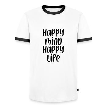 heureux vie heureuse - T-shirt contrasté Homme - blanc/noir - Devant - AI Model Female 172 light (172cm) & AI Model Male 178 dark (178cm)