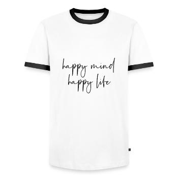 heureux vie heureuse - T-shirt contrasté Homme - blanc/noir - Devant - AI Model Female 172 light (172cm) & AI Model Male 178 dark (178cm)