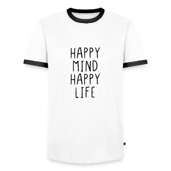 heureux vie heureuse - T-shirt contrasté Homme - blanc/noir - Devant - AI Model Female 172 light (172cm) & AI Model Male 178 dark (178cm)