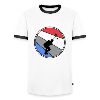 floorball unihockey floorballsaison bandy - Männer Kontrast-T-Shirt - Weiß/Schwarz - Vorne - AI Model Female 172 light (172cm) & AI Model Male 178 dark (178cm)