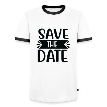 Réservez la date - T-shirt contrasté Homme - blanc/noir - Devant - AI Model Female 172 light (172cm) & AI Model Male 178 dark (178cm)