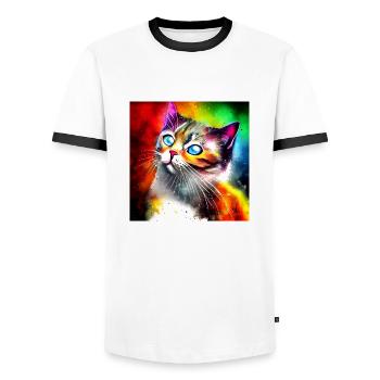 Cute colorful cat - Men's Ringer Shirt - white/black - Front - AI Model Female 172 light (172cm) & AI Model Male 178 dark (178cm)
