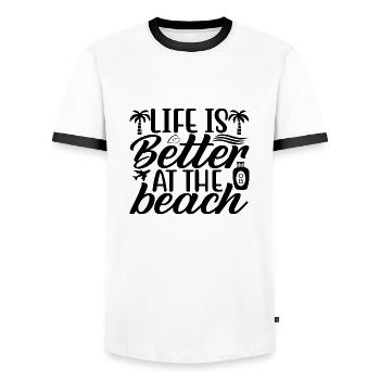 Life is better at the Beach - Men's Ringer Shirt - white/black - Front - AI Model Female 172 light (172cm) & AI Model Male 178 dark (178cm)