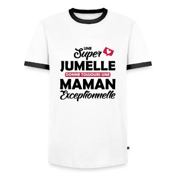 super jumelle - maman exceptionnelle - T-shirt contrasté Homme - blanc/noir - Devant - AI Model Female 172 light (172cm) & AI Model Male 178 dark (178cm)