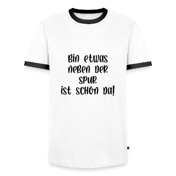 Bin etwas neben der Spur ist schön da - Männer Kontrast-T-Shirt - Weiß/Schwarz - Vorne - AI Model Female 172 light (172cm) & AI Model Male 178 dark (178cm)