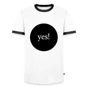 yes! - Men's Ringer Shirt - white/black - Front - AI Model Female 172 light (172cm) & AI Model Male 178 dark (178cm)