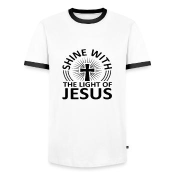 Brillez de la lumière de Jésus - T-shirt contrasté Homme - blanc/noir - Devant - AI Model Female 172 light (172cm) & AI Model Male 178 dark (178cm)