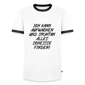 Ich kann aufwachen und spontan alle scheiße finden - Männer Kontrast-T-Shirt - Weiß/Schwarz - Vorne - AI Model Female 172 light (172cm) & AI Model Male 178 dark (178cm)