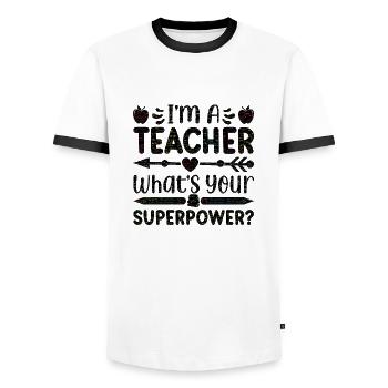 Ich bin Lehrer Superkraft Superkraft Mathematik - Männer Kontrast-T-Shirt - Weiß/Schwarz - Vorne - AI Model Female 172 light (172cm) & AI Model Male 178 dark (178cm)
