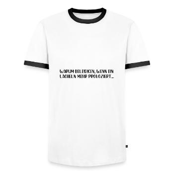 Warum beleidigen wenn ein lächeln mehr provoziert - Männer Kontrast-T-Shirt - Weiß/Schwarz - Vorne - AI Model Female 172 light (172cm) & AI Model Male 178 dark (178cm)